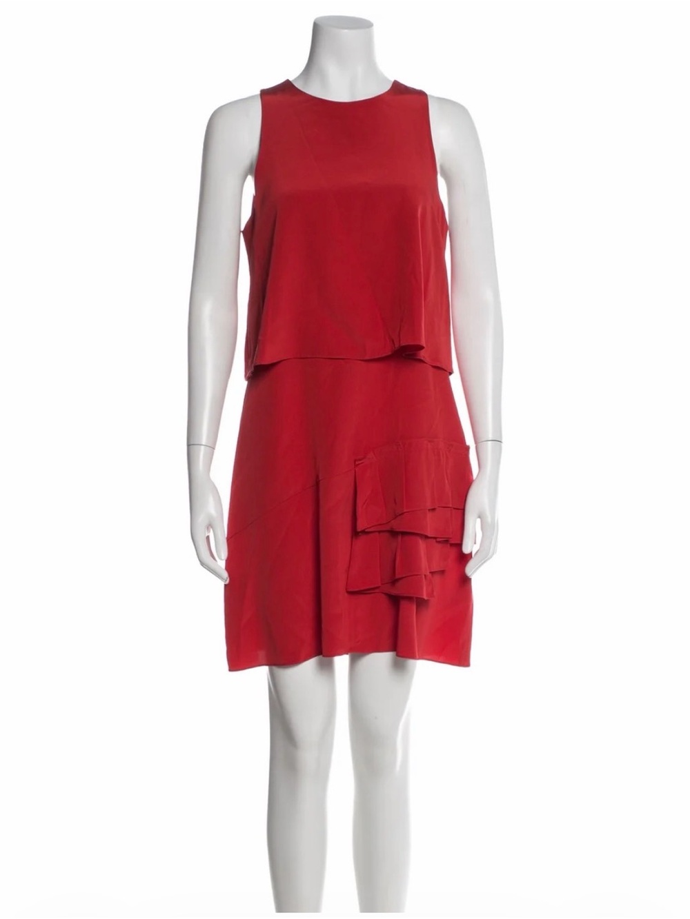 Tibi Red Sleeveless Tiered Ruffle Mini Dress